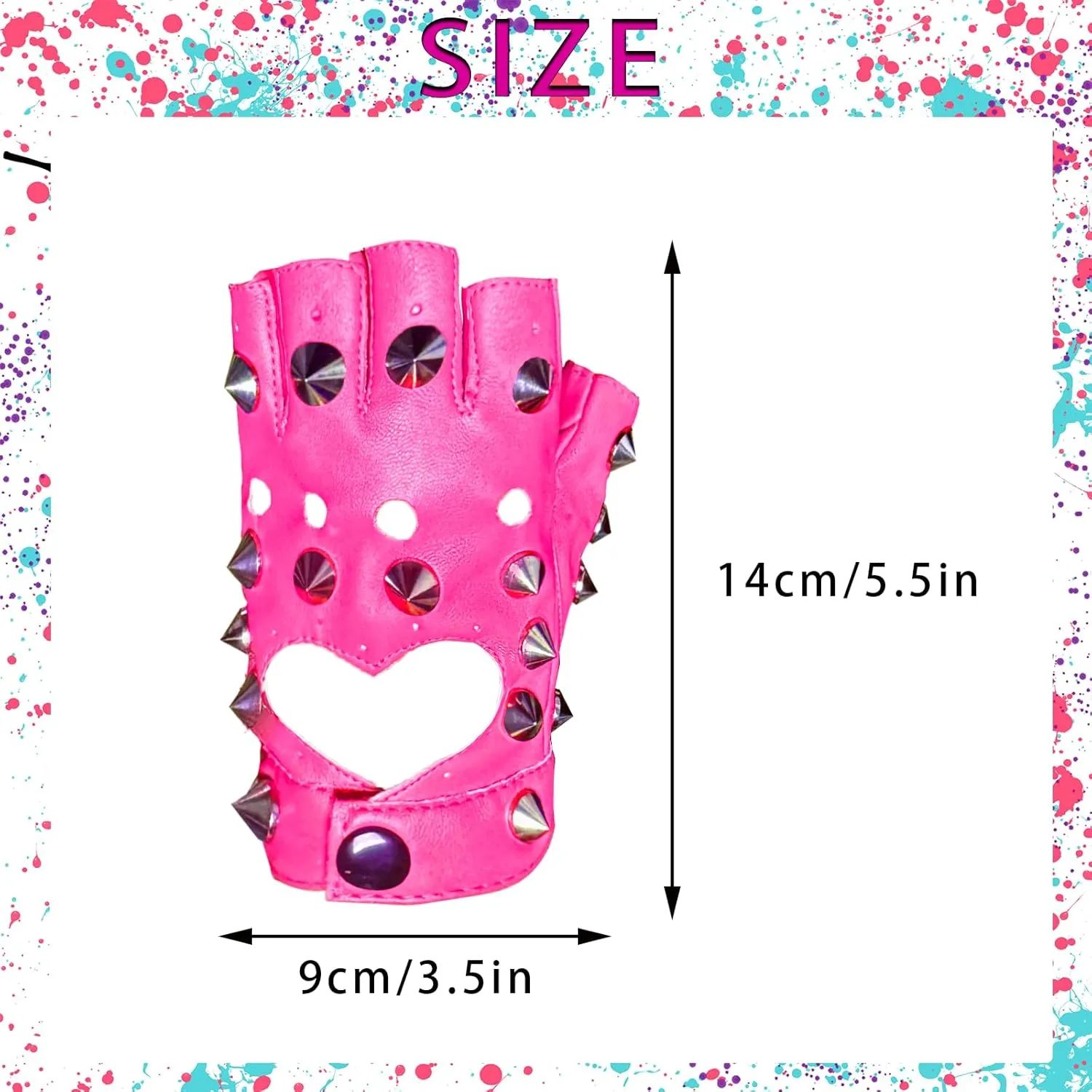 1 Pair of PU Leather Half Finger Dance Gloves Heart Cutout Gothic Punk Rivet Fingerless Gloves for Halloween Costume Dress Up