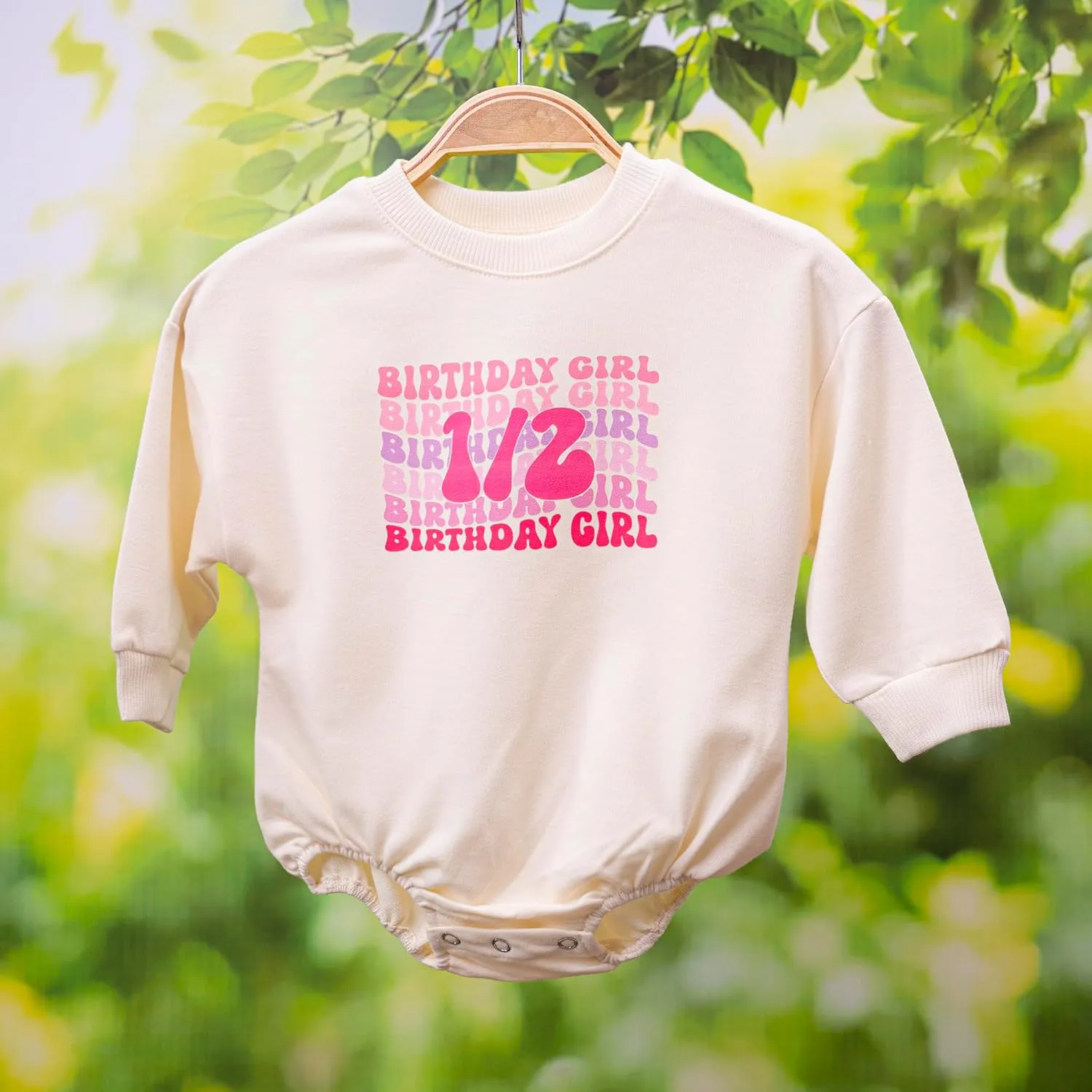 2PCS Baby Girl Halfway to One Rompers 1/2 Way to One Birthday Bodysuit Outfit, Adorable Long and Short Sleeve Set