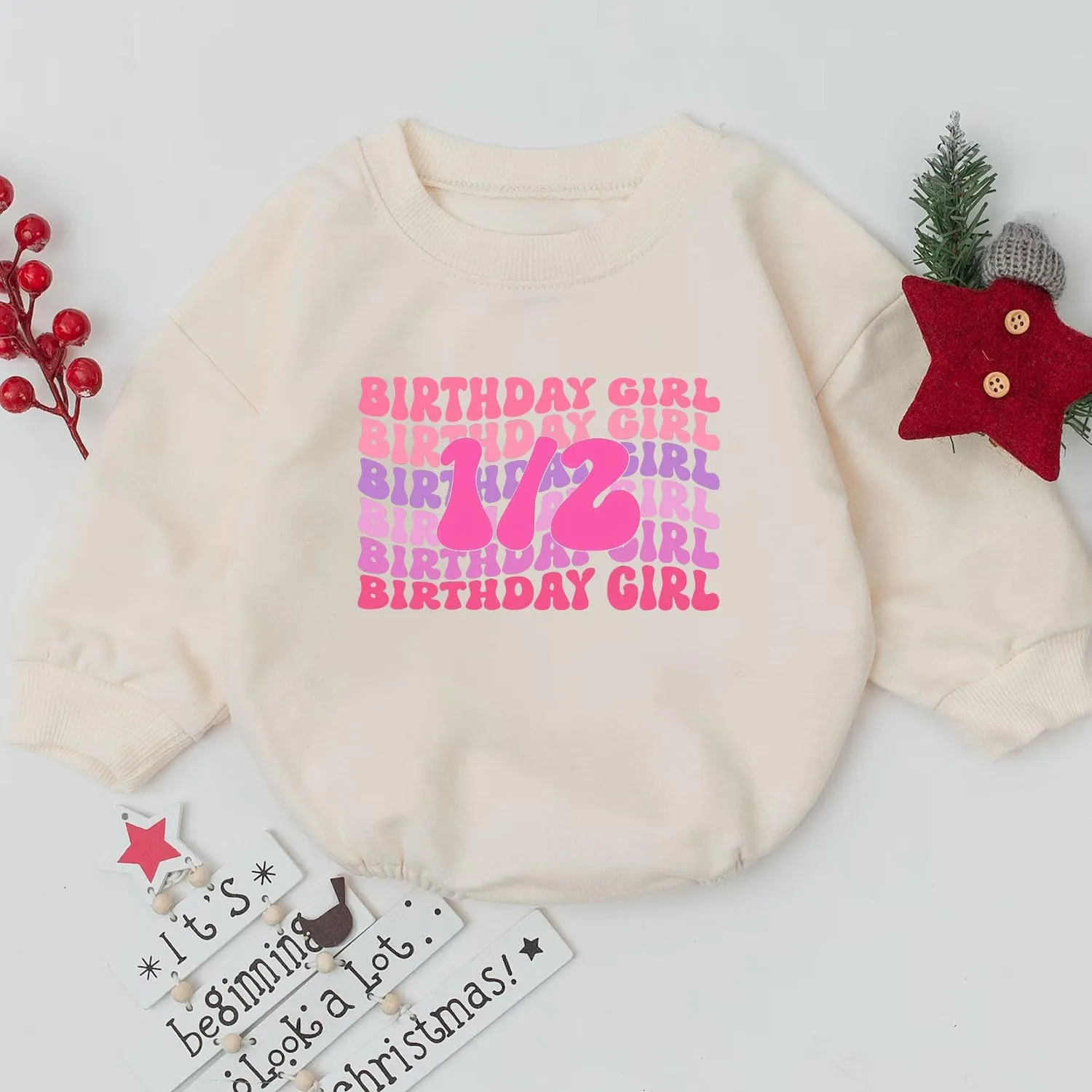 2PCS Baby Girl Halfway to One Rompers 1/2 Way to One Birthday Bodysuit Outfit, Adorable Long and Short Sleeve Set