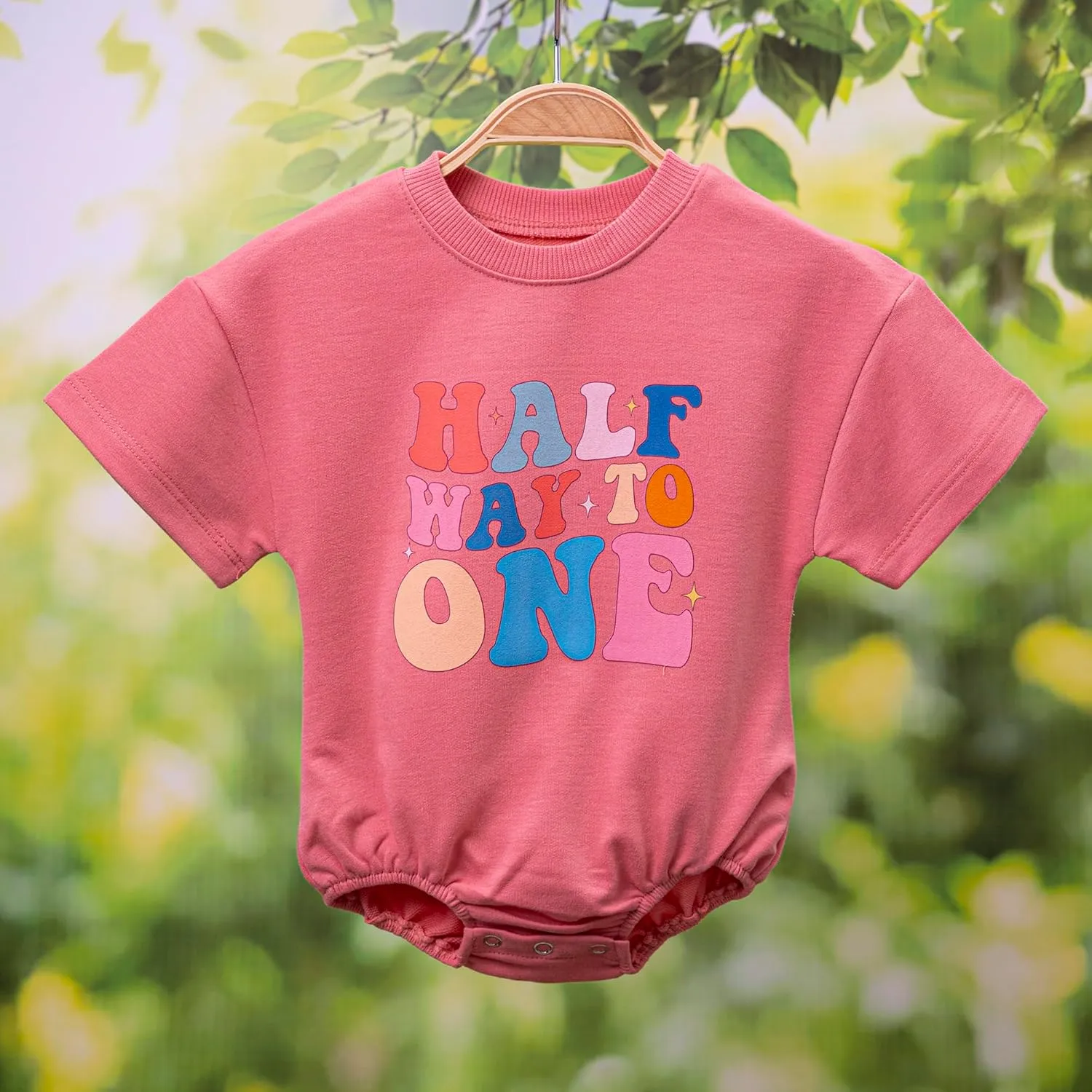 2PCS Baby Girl Halfway to One Rompers 1/2 Way to One Birthday Bodysuit Outfit, Adorable Long and Short Sleeve Set