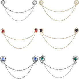 6 Pcs Antique Sweater Shawl Clip Chain Renaissance Style Rose Bowknot Brooch Flowers Wings Heart Cardigan Pin Gold sliver For Woman Men