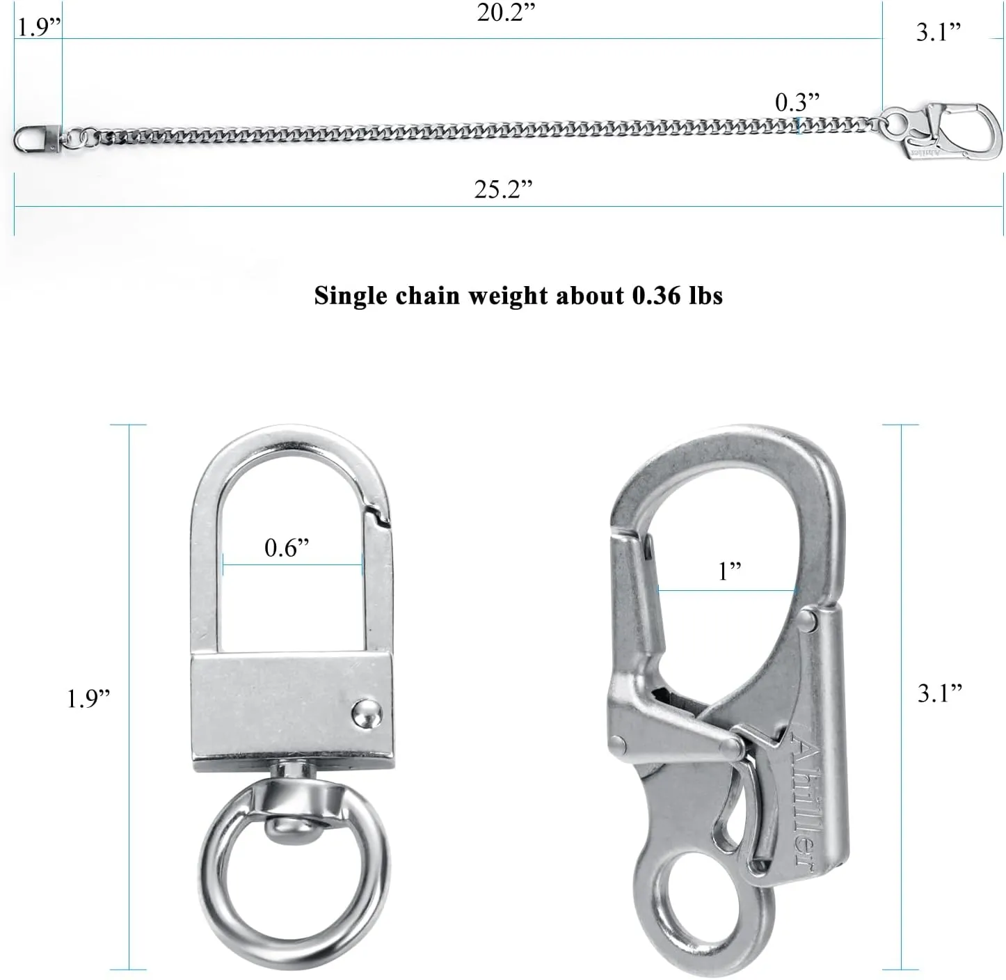 Ahiller Biker Wallet Chain, Heavy Duty Pocket Chain with Round Clasp, Men Chains for Keys, Jeans, Pants, Purse and Handbag