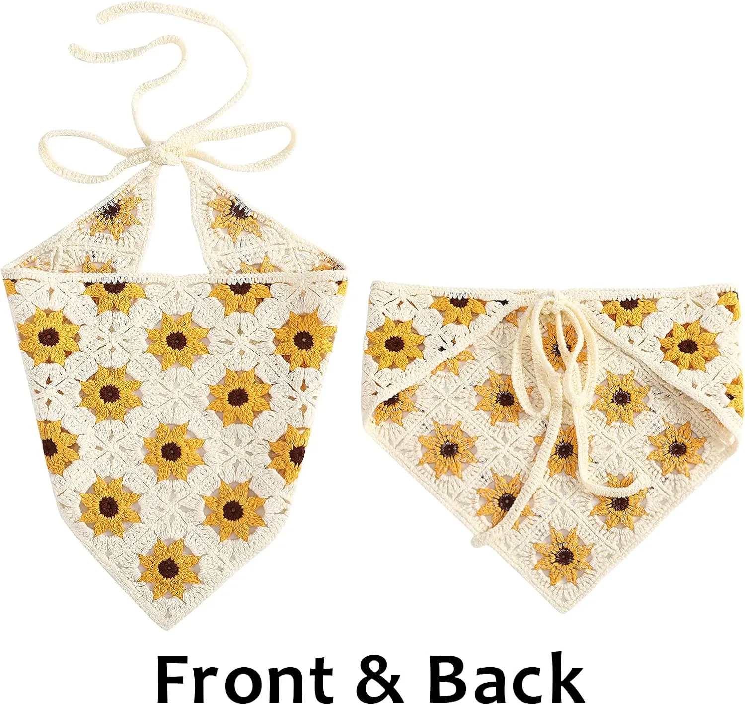 AWAYTR Crochet Bandana Head Kerchief Hair Scarf 2Pcs Knitted Scarves Tie Bcak Floral Headwrap for Women Girls