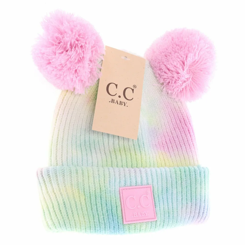 Baby Tie Dye Double Fur Pom Beanie
