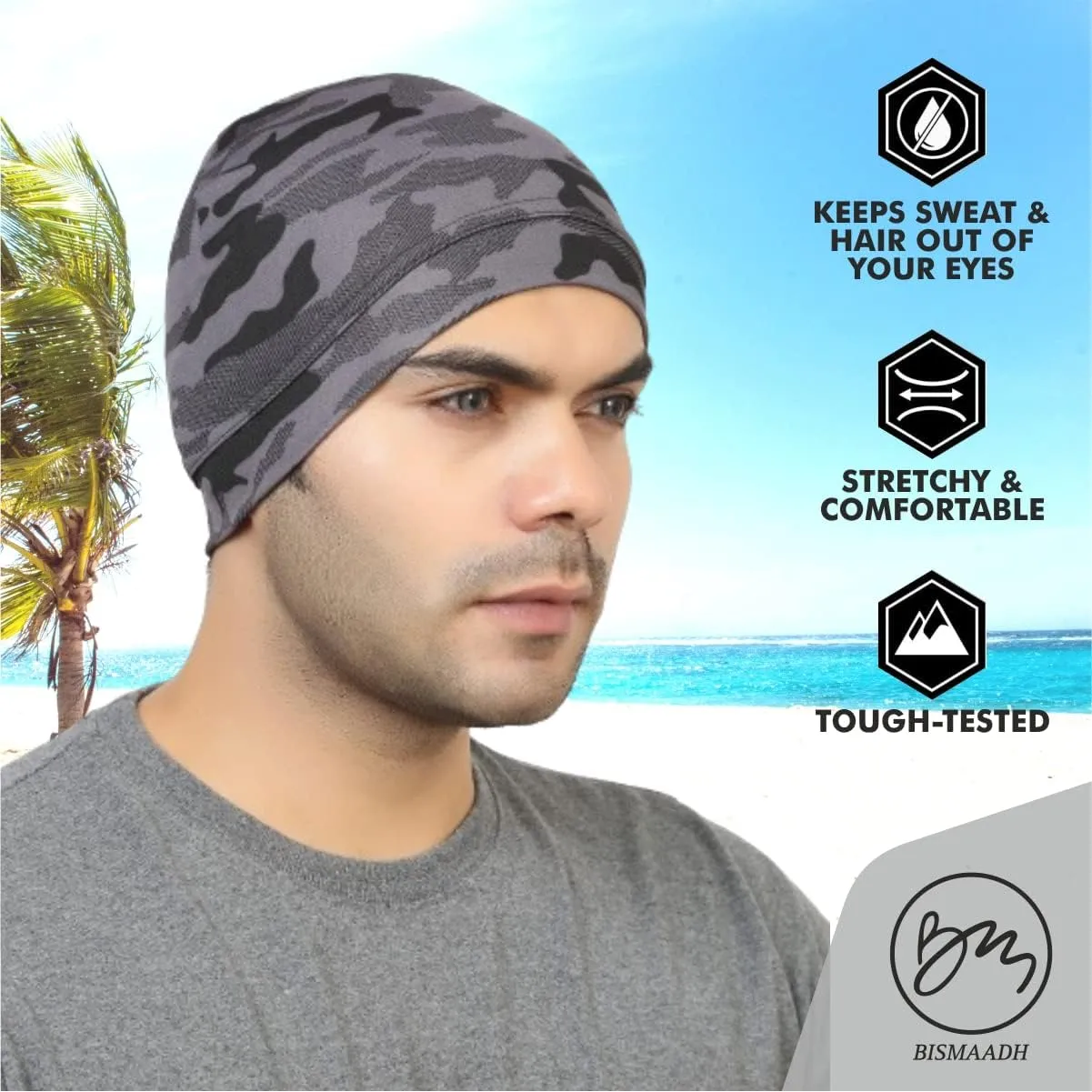 BISMAADH Multi-Purpose Cap Beanie Sleep Hats Stretchy Helmet Liner Running Headwear for Men Women
