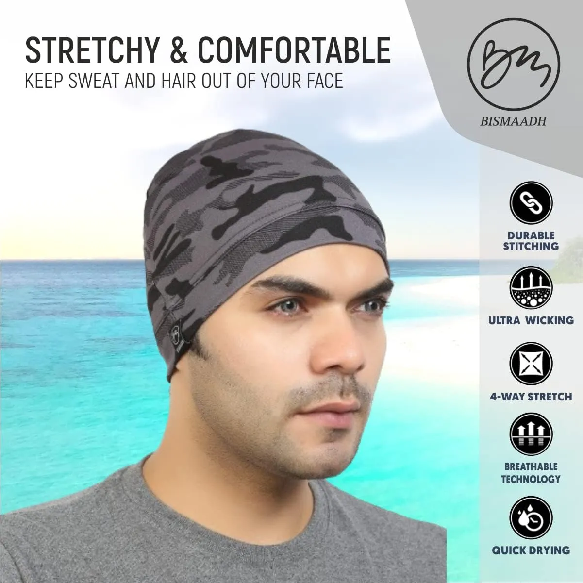 BISMAADH Multi-Purpose Cap Beanie Sleep Hats Stretchy Helmet Liner Running Headwear for Men Women