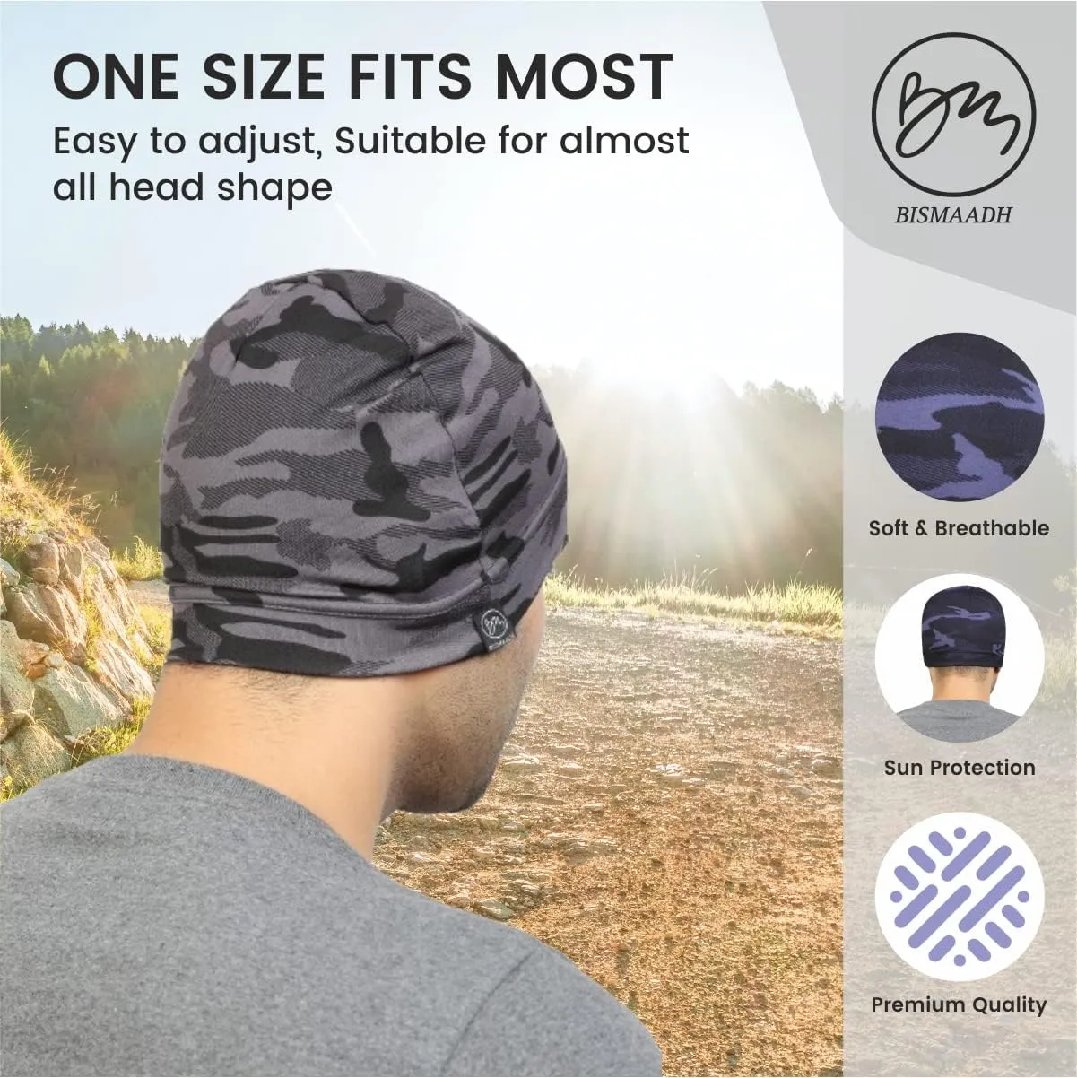 BISMAADH Multi-Purpose Cap Beanie Sleep Hats Stretchy Helmet Liner Running Headwear for Men Women
