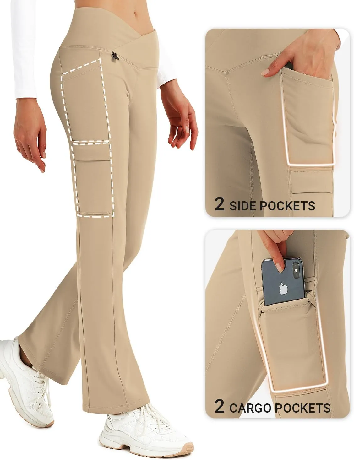 BVVU Women's Fleece Lined Pants Hiking Crossover Flare Winter Thermal Pants Water Resistant Outdoor Bootcut Warm Joggers