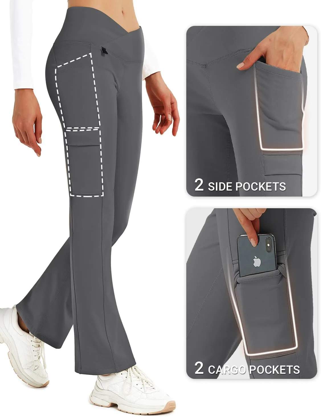 BVVU Women's Fleece Lined Pants Hiking Crossover Flare Winter Thermal Pants Water Resistant Outdoor Bootcut Warm Joggers