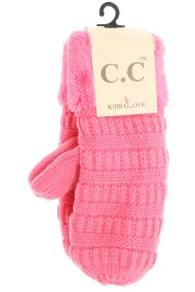 CC Beanie | Kids Solid Cable Knit  Mittens ~ Candy Pink