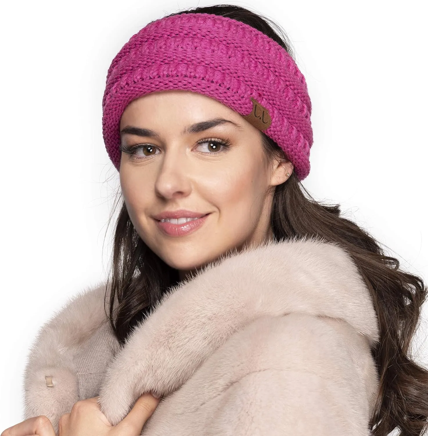 C.C Winter Fuzzy Fleece Lined Thick Knitted Diagonal Stripes Criss-Cross Pattern Headband Headwrap (HW-2060)