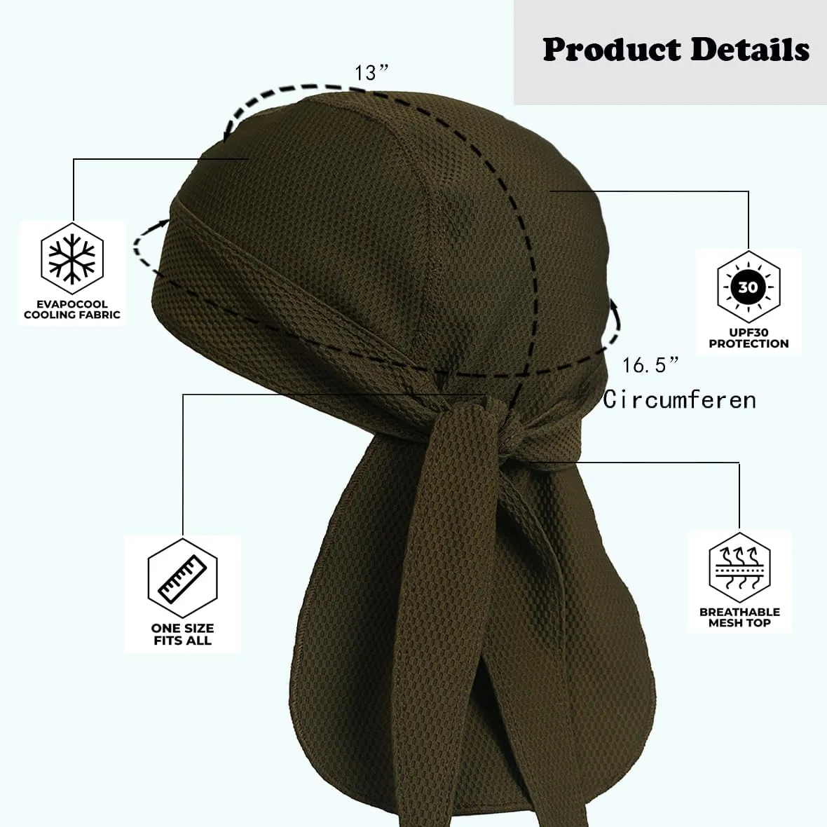 Cooling Helmet Liner Do Rag Skull Cap for Men Sweat Cycling Beanie - Pirate Bandana 2Pcs