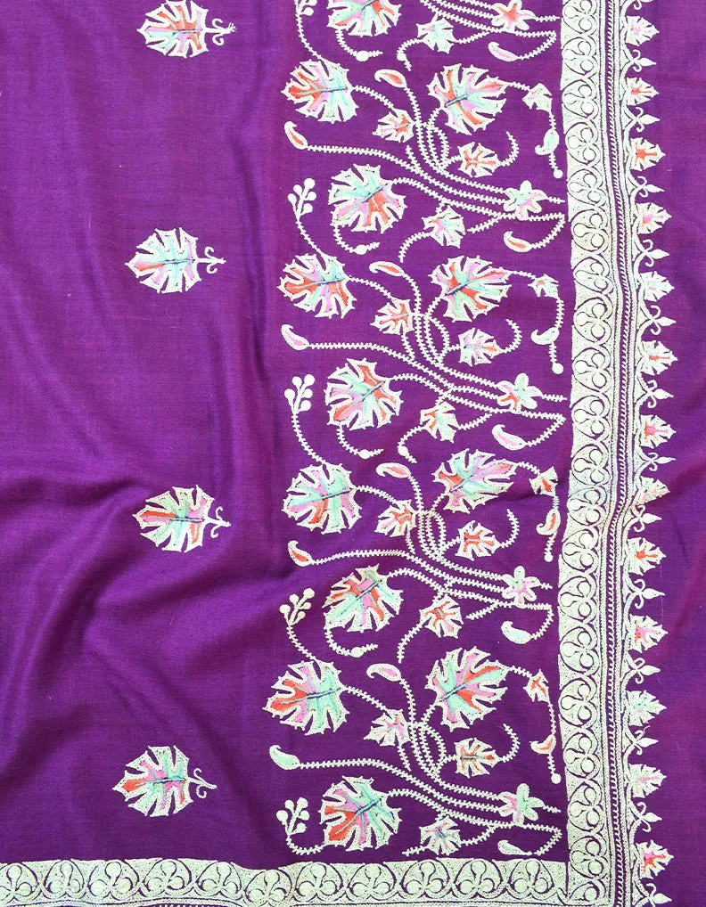 Dark Purple Embroidery Pashmina Shawl 7379