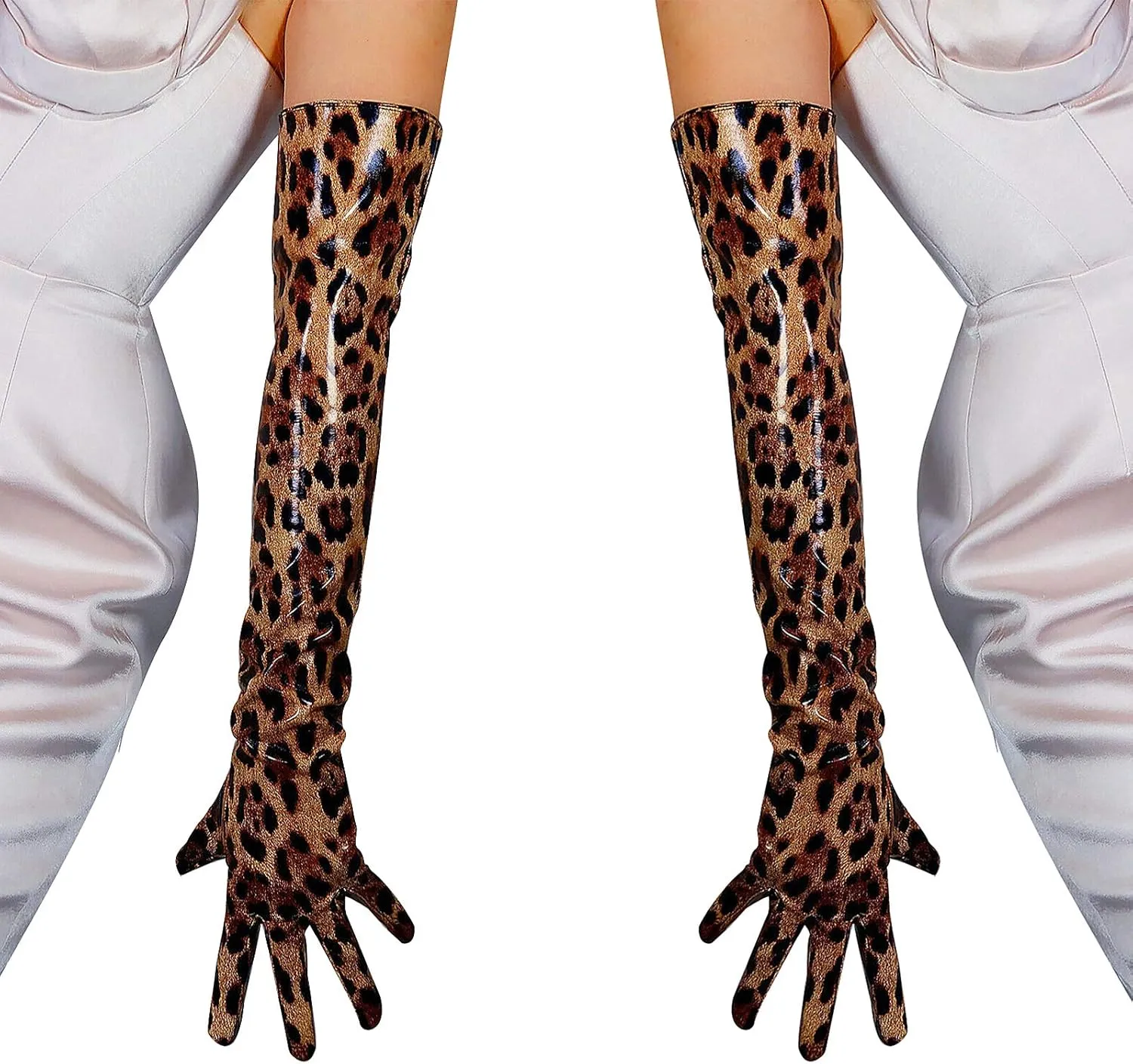 DooWay Women Opera Leather Gloves Shine Wet Look 24 inches Faux Patent Leather PU for Evening Costume Dance Pageant