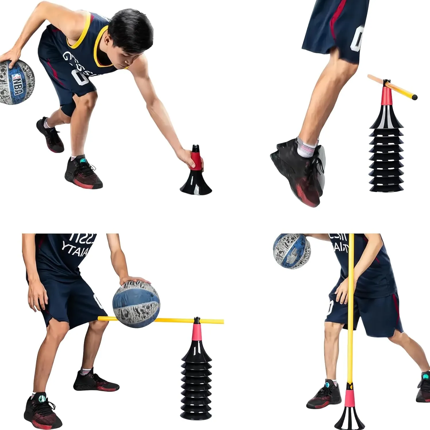Double Opening Design conical Obstacle Cones for Sports Training, 8pcs Cones and 8pcs Poles, Suitable for Various Sports Training Equipment, Soccer Agility Basketball Cones for Training