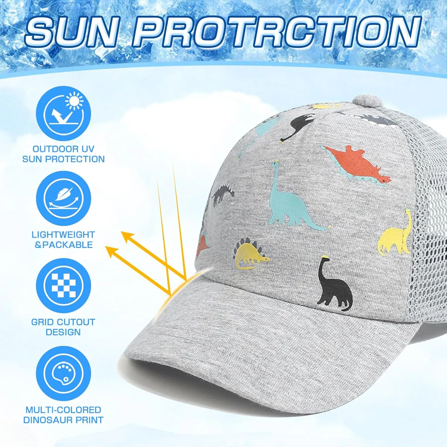 Duoyeree Toddler Baseball Cap with Dinosaur Print and Solid Color for Baby Boys and Girls