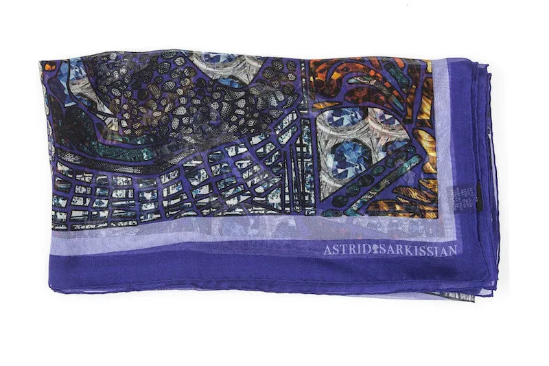 Fish 3 Blue Silk Chiffon Scarf
