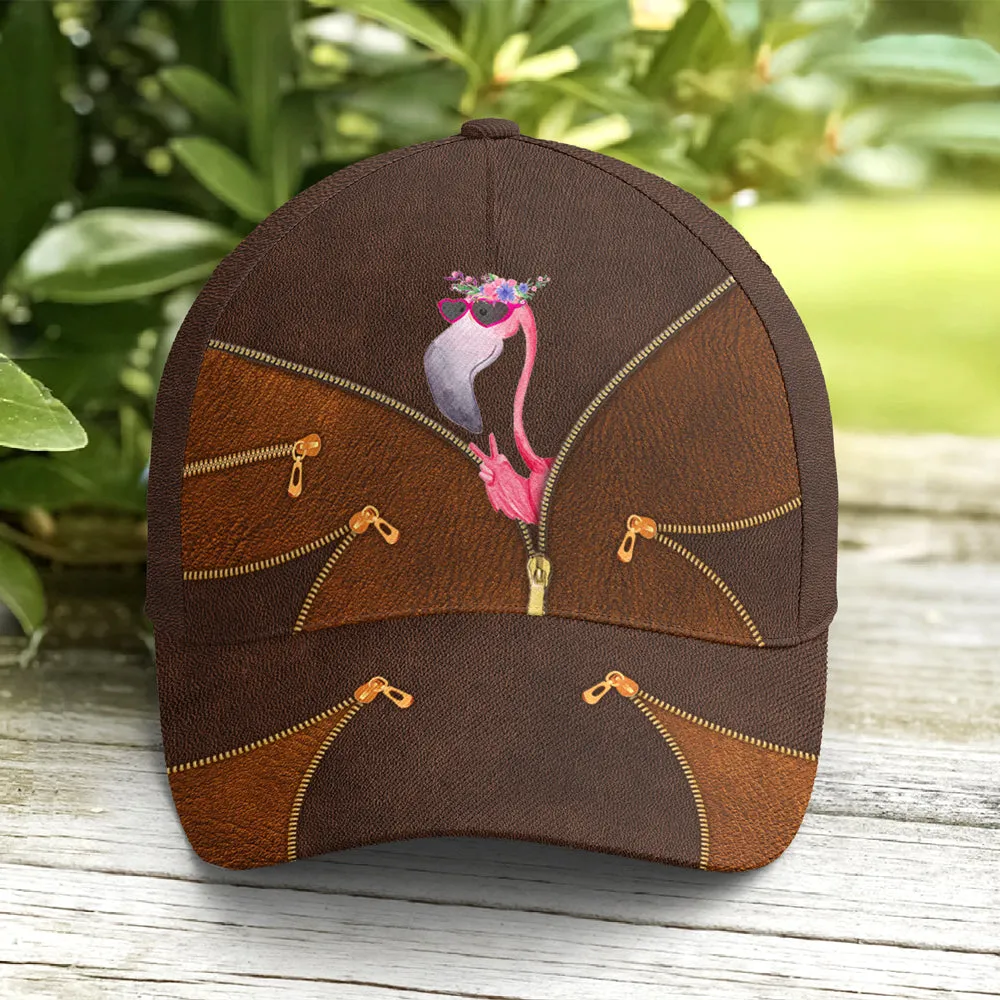 Funny Flamingo Leather Style Baseball Cap Coolspod