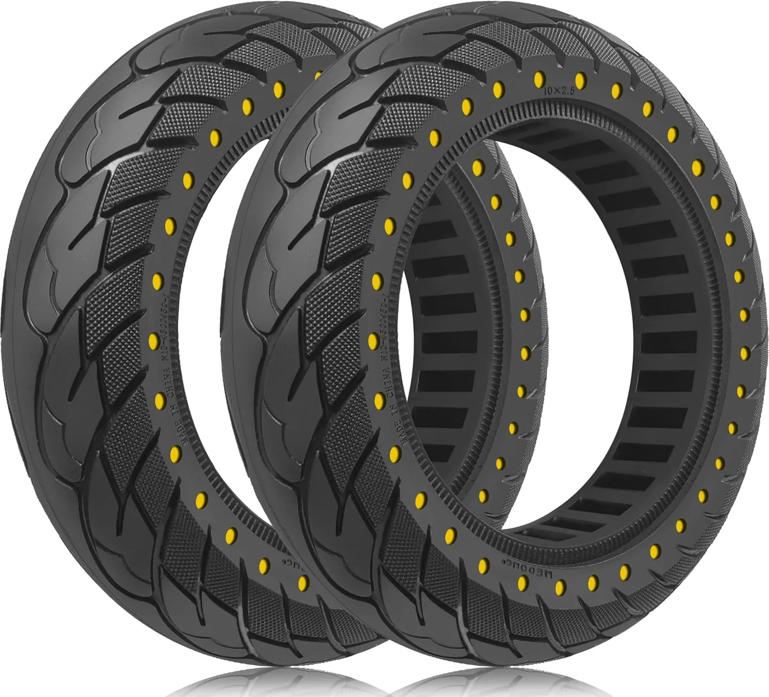 GYL 10 Inch Solid Tire: 60/70-6.5 Scooter Tires Replacement for Ninebot Max, 10x2.50-6.5 Tubeless Tyre for Segway Ninebot Max G30 G30P G30LP Hover 1 Alpha Electric Scooter Rubber Wheel Yellow 2pcs