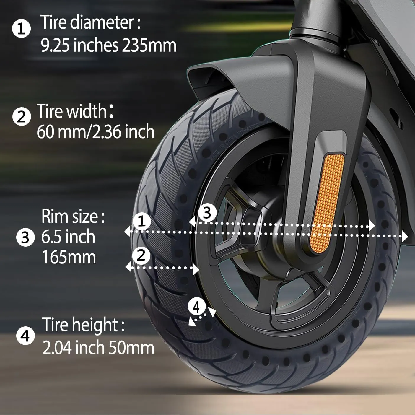 GYL 10 Inch Solid Tire: 60/70-6.5 Scooter Tires Replacement for Ninebot Max, 10x2.50-6.5 Tubeless Tyre for Segway Ninebot Max G30 G30P G30LP Hover 1 Alpha Electric Scooter Rubber Wheel Yellow 2pcs