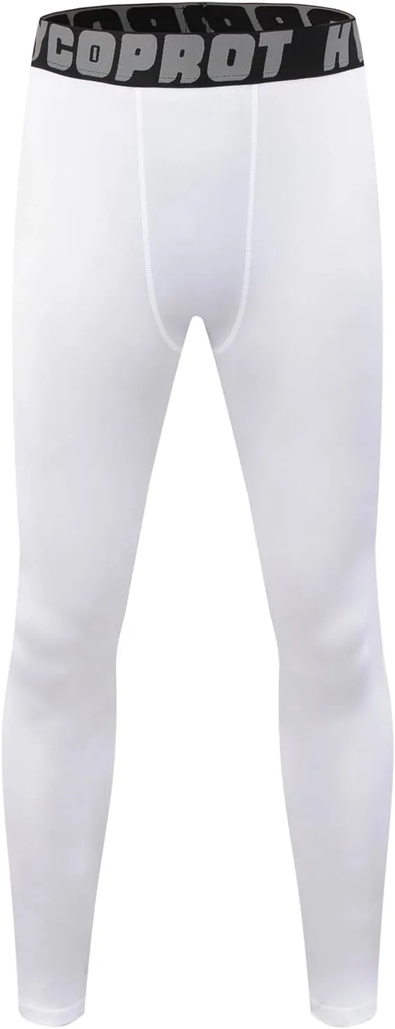 HYCOPROT Boys' Compression Pants Youth Leggings Tights Kids Athletic Sports Base Layer for Running Football Basketball