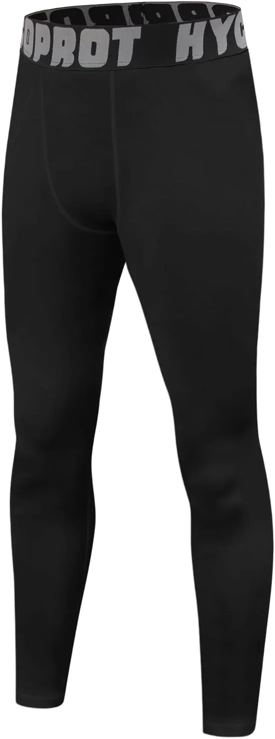 HYCOPROT Boys' Compression Pants Youth Leggings Tights Kids Athletic Sports Base Layer for Running Football Basketball