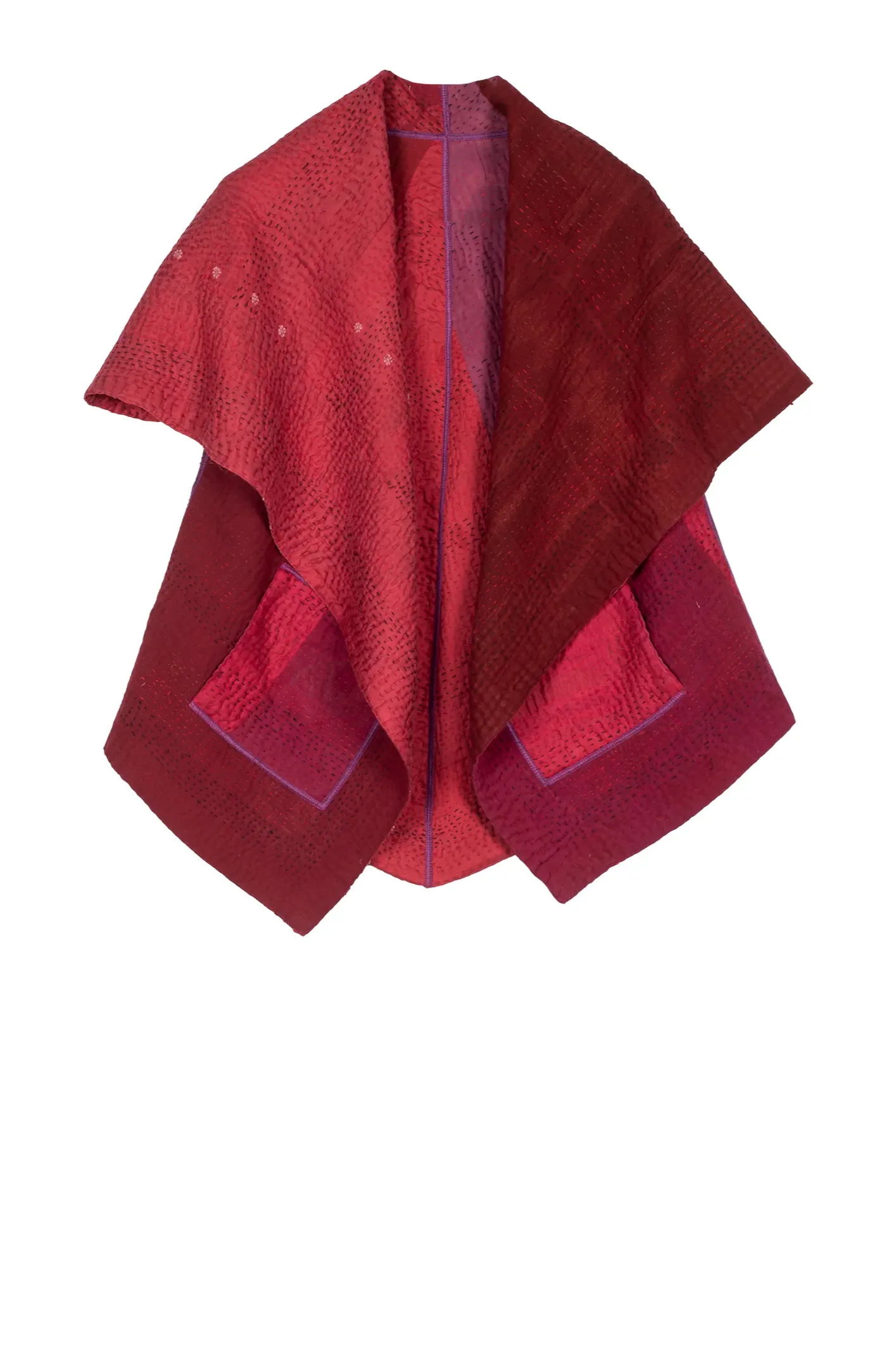 JAIPUR PATCH KANTHA CIRCULAR SHORT VEST - jp4202-red -