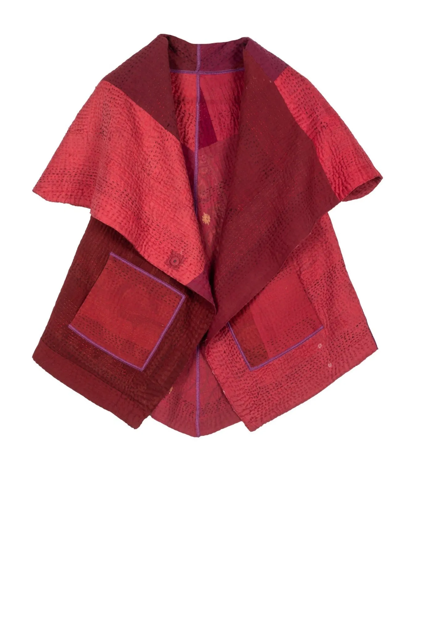 JAIPUR PATCH KANTHA CIRCULAR SHORT VEST - jp4202-red -