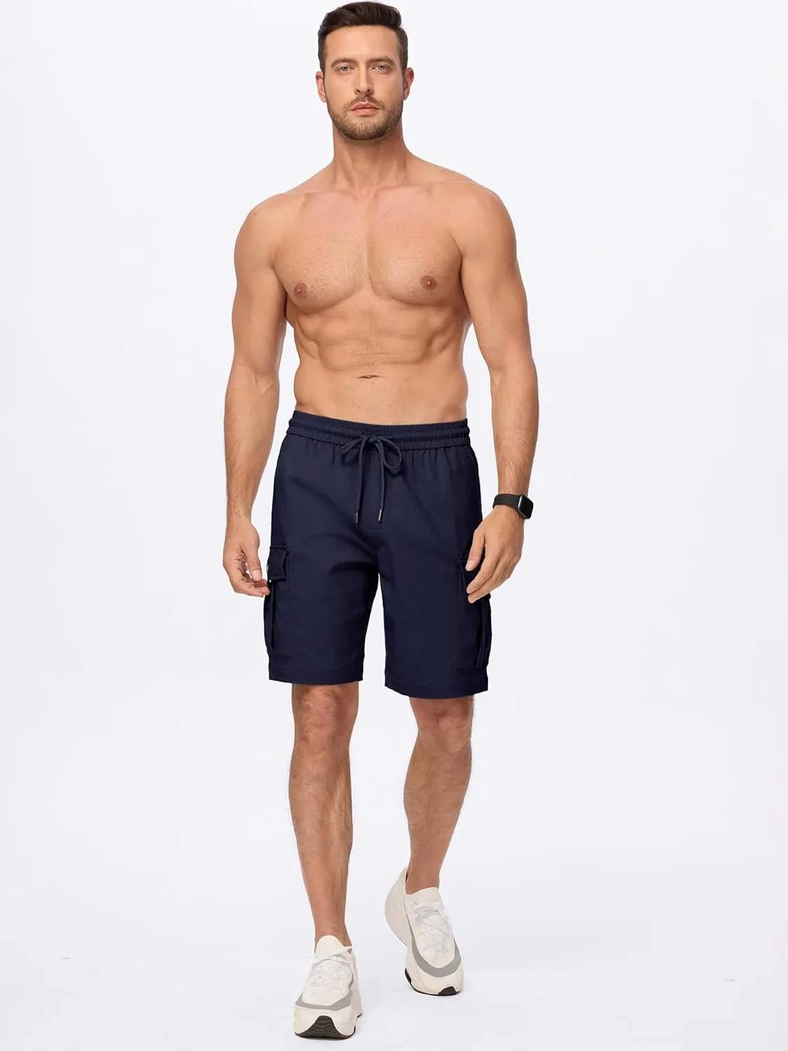 JMIERR Men's Casual Stretch Cargo Shorts Classic Drawstring Elastic Waist Summer Work Short with Multi Pockets