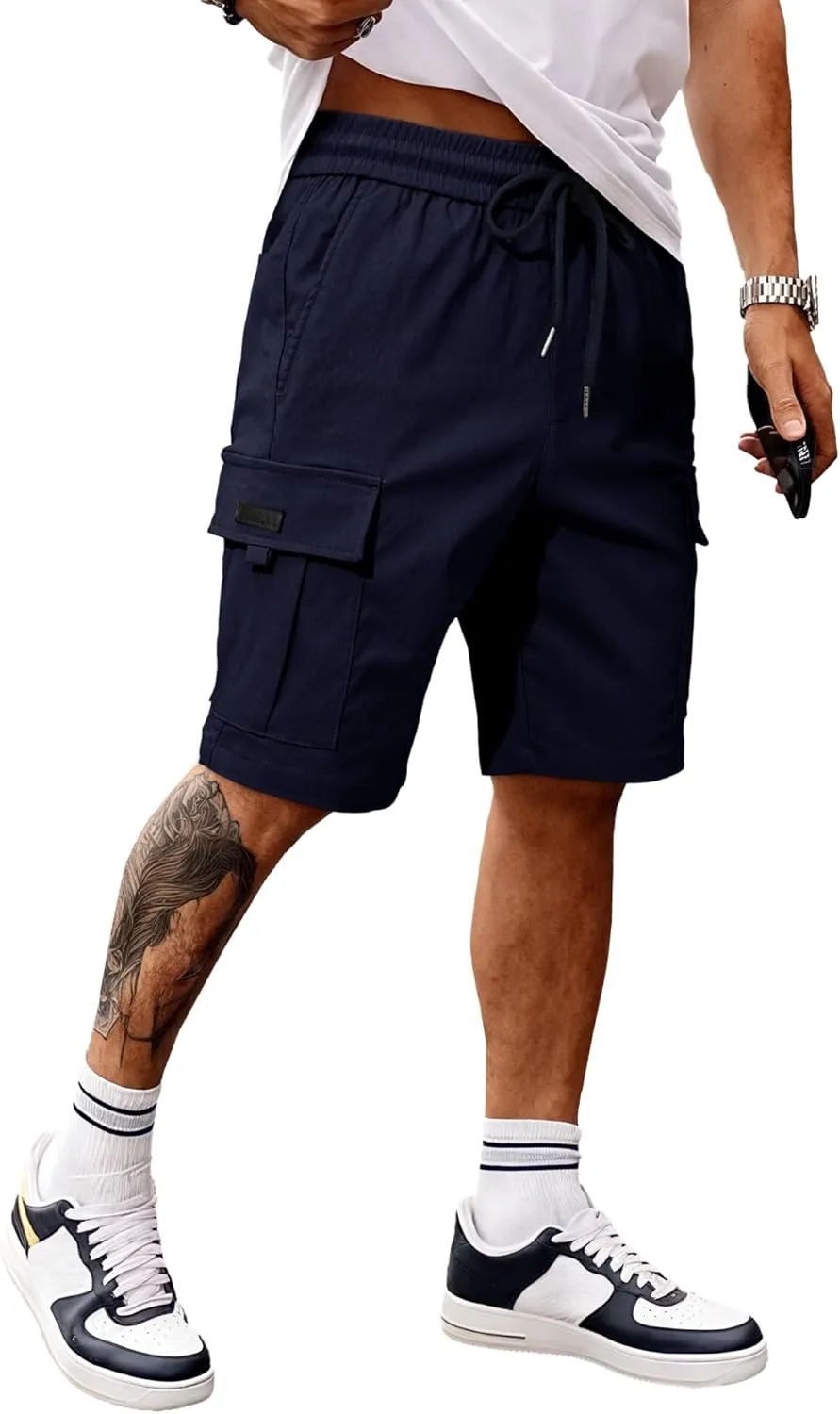 JMIERR Men's Casual Stretch Cargo Shorts Classic Drawstring Elastic Waist Summer Work Short with Multi Pockets