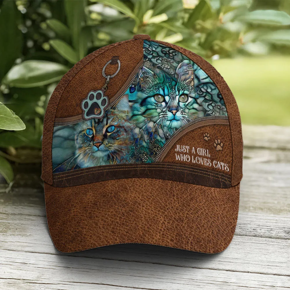 Just A Girl Who Loves Cats Art Leather Style Baseball Cap Coolspod