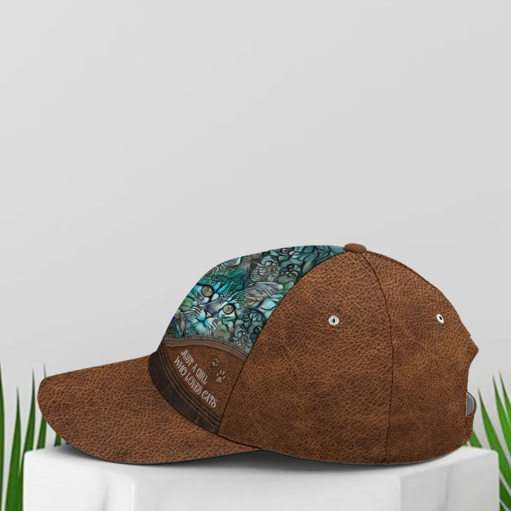 Just A Girl Who Loves Cats Art Leather Style Baseball Cap Coolspod