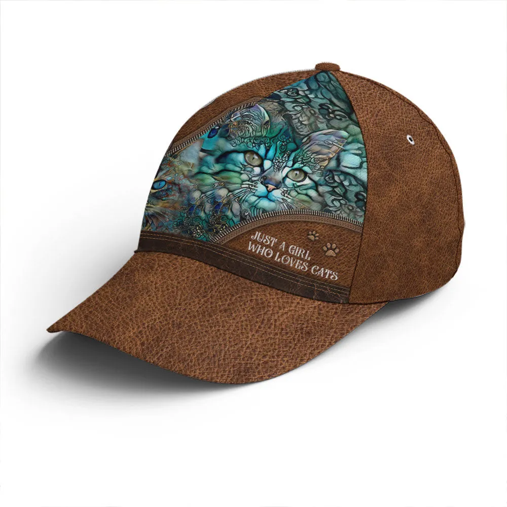 Just A Girl Who Loves Cats Art Leather Style Baseball Cap Coolspod