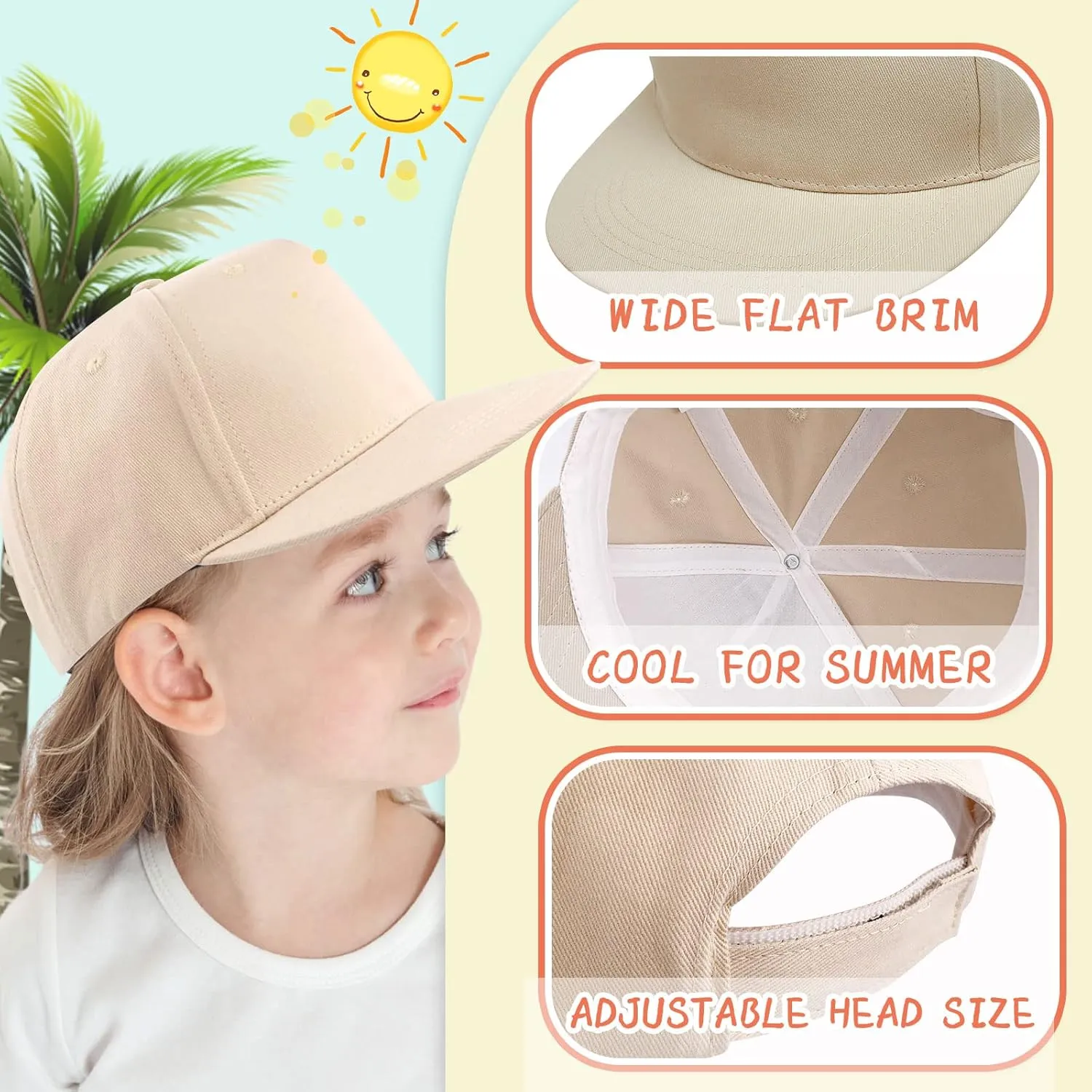 Kids Boy Girl Baseball Cap Baby Sun Hat Adjustable Toddler Trucker Hats with Flat Brim for Summer Outdoor
