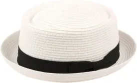Men's Fancy Summer Straw Pork Pie Derby Fedora Upturn Brim Hat
