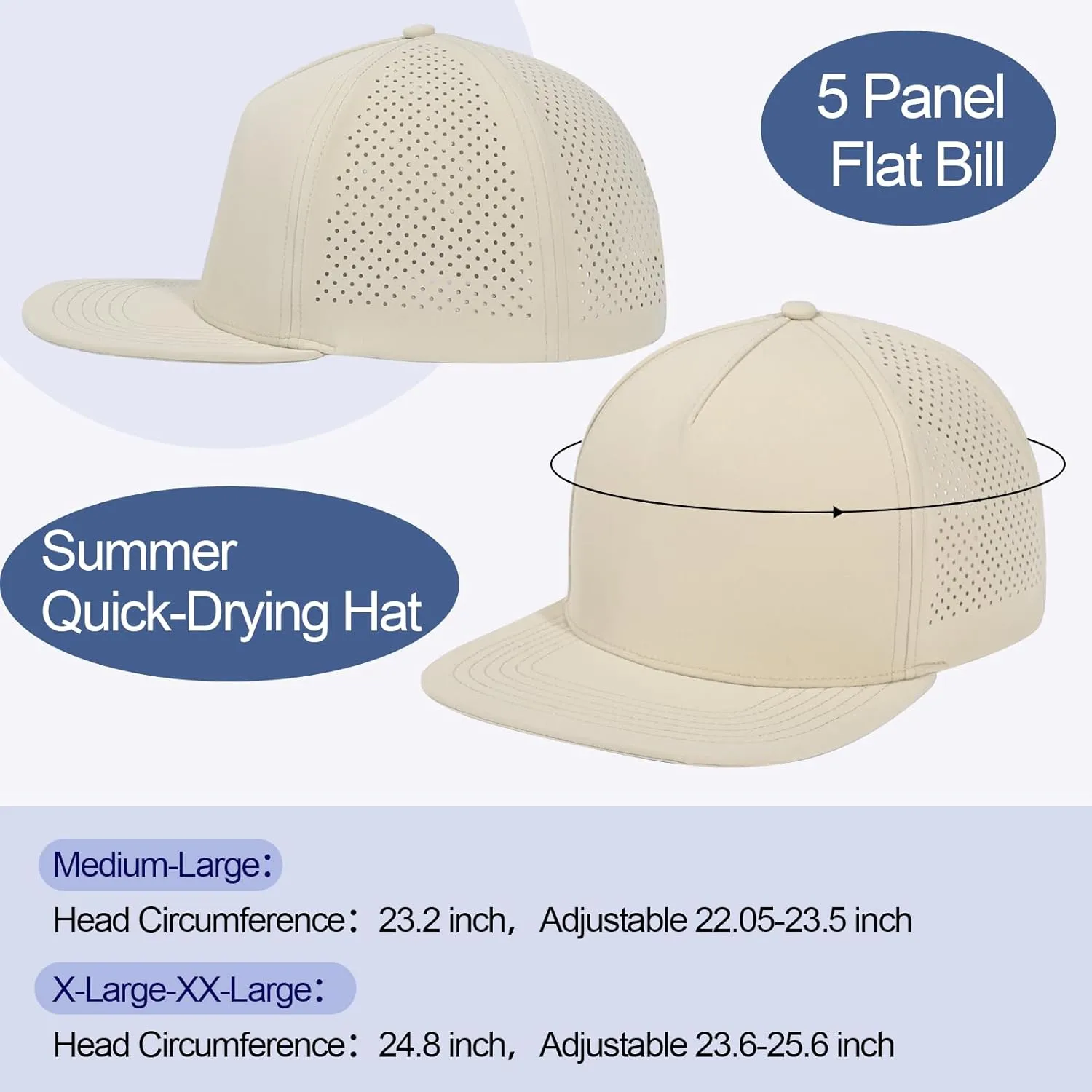 M/L/XL/XXL Oversize Flat Bill Baseball Cap for Men Women Quick Dry Snapback Hats Summer Mesh 5 Panel Cap