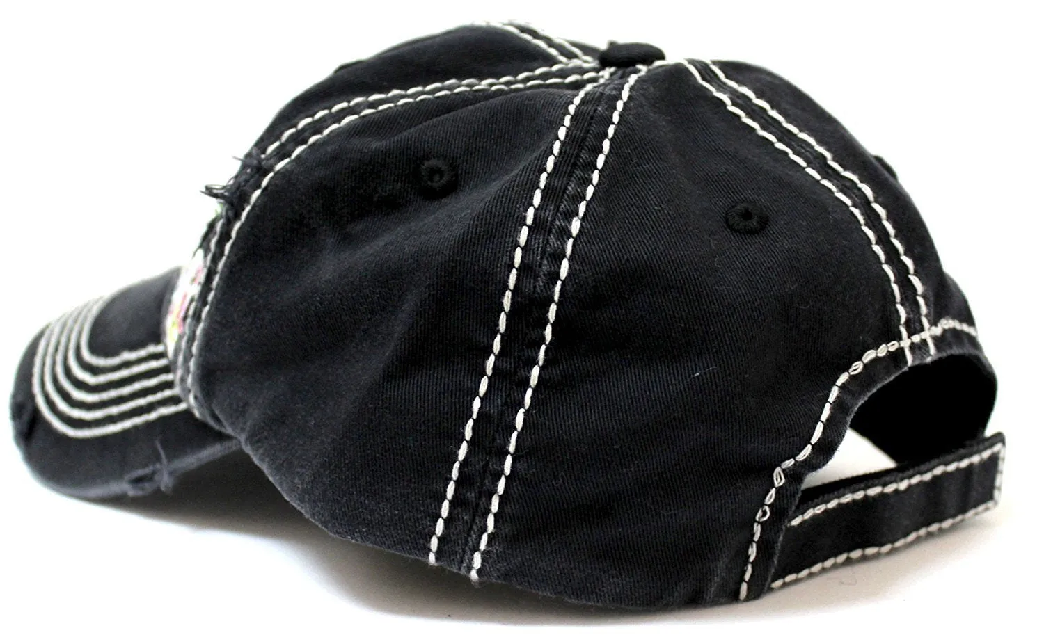 NEW! BLACK Floral "Y'all" Distressed, Adjustable Vintage Cap