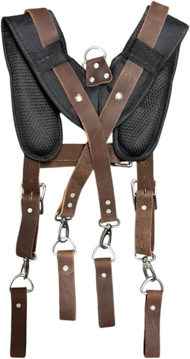 Padded Tool Belt Suspenders  Adjustable Work Suspenders with 4 Detachable D-Loops  For Construction, Carpentry, & More