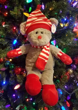 Plush mouse with red/white striped hat & scarf 17"