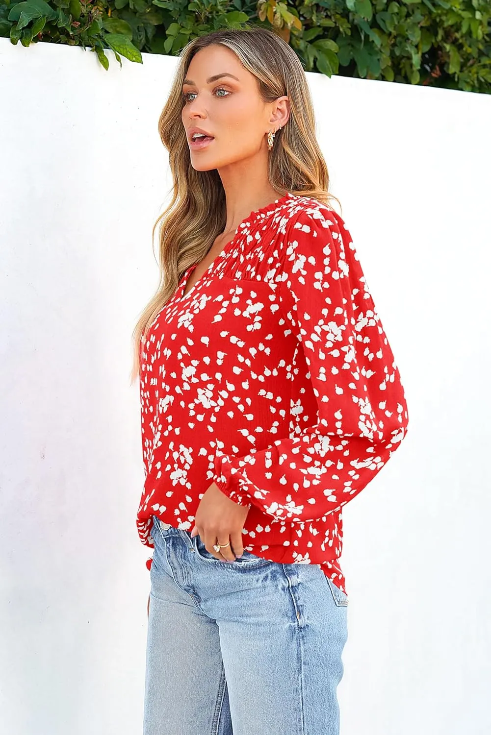 PRETTYGARDEN Womens Floral Spring Tops 2025 V Neck Long Sleeve Blouses Dressy Casual Boho Chiffon Business Work Shirts