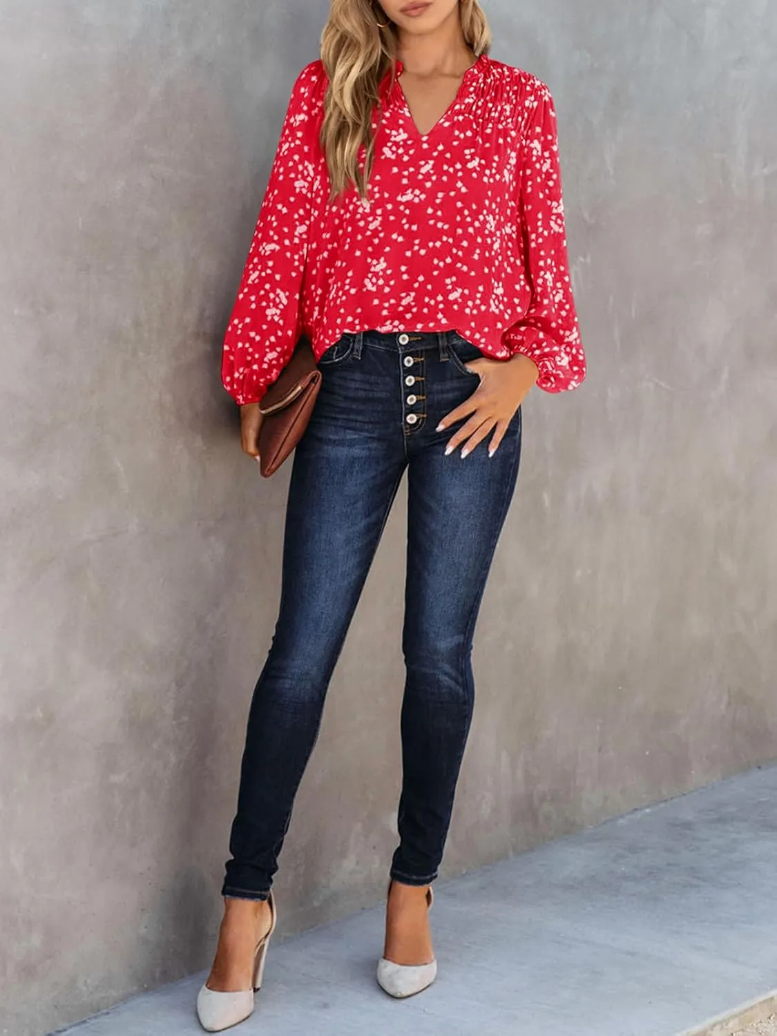 PRETTYGARDEN Womens Floral Spring Tops 2025 V Neck Long Sleeve Blouses Dressy Casual Boho Chiffon Business Work Shirts