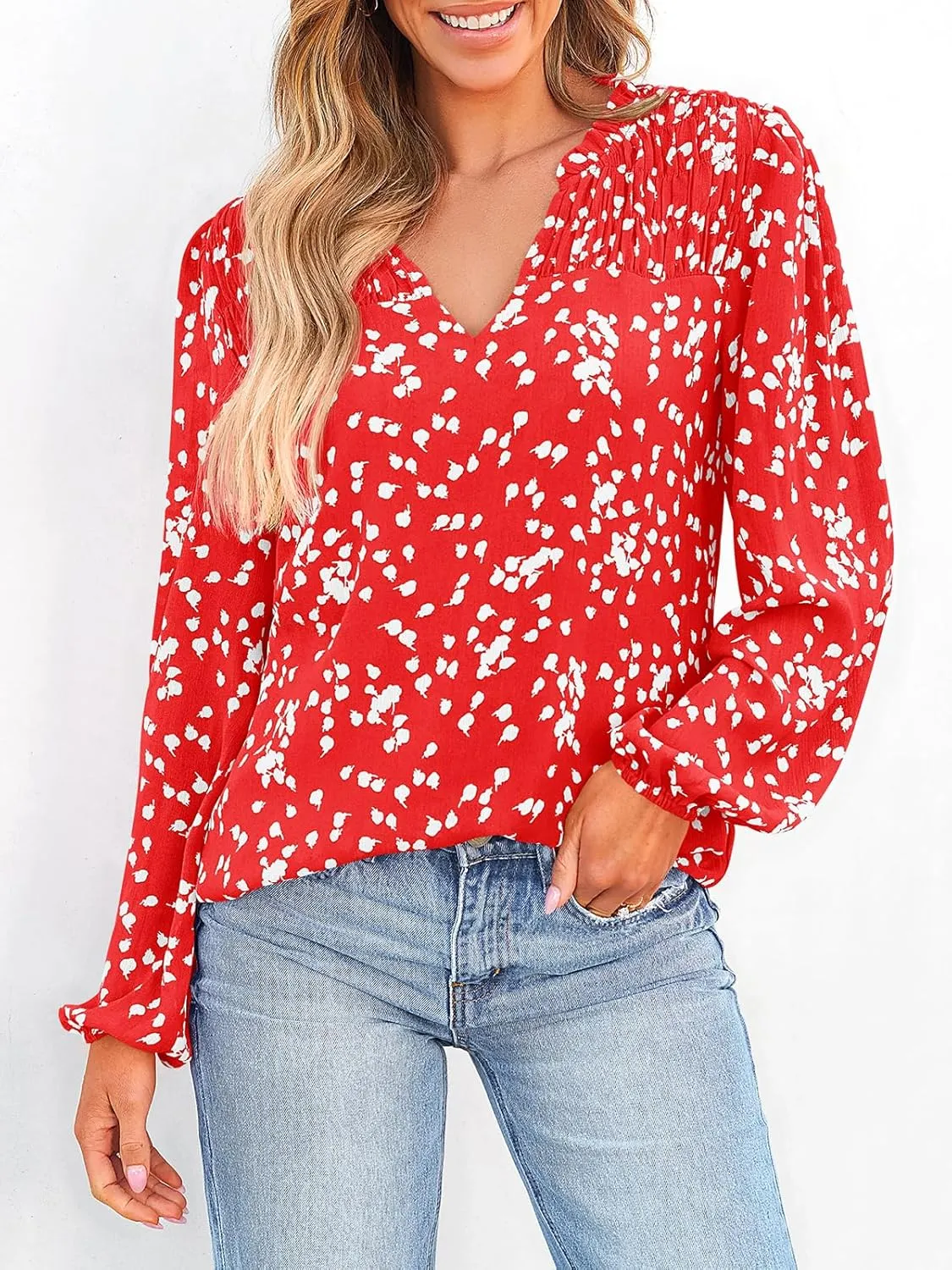 PRETTYGARDEN Womens Floral Spring Tops 2025 V Neck Long Sleeve Blouses Dressy Casual Boho Chiffon Business Work Shirts