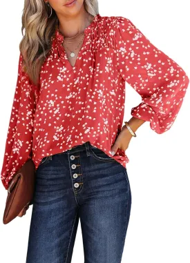 PRETTYGARDEN Womens Floral Spring Tops 2025 V Neck Long Sleeve Blouses Dressy Casual Boho Chiffon Business Work Shirts