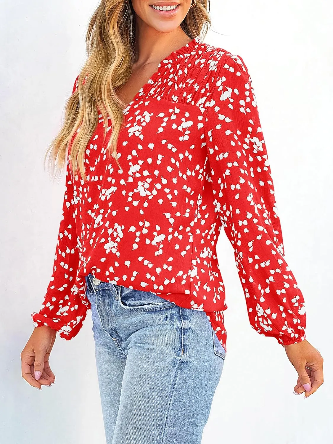 PRETTYGARDEN Womens Floral Spring Tops 2025 V Neck Long Sleeve Blouses Dressy Casual Boho Chiffon Business Work Shirts
