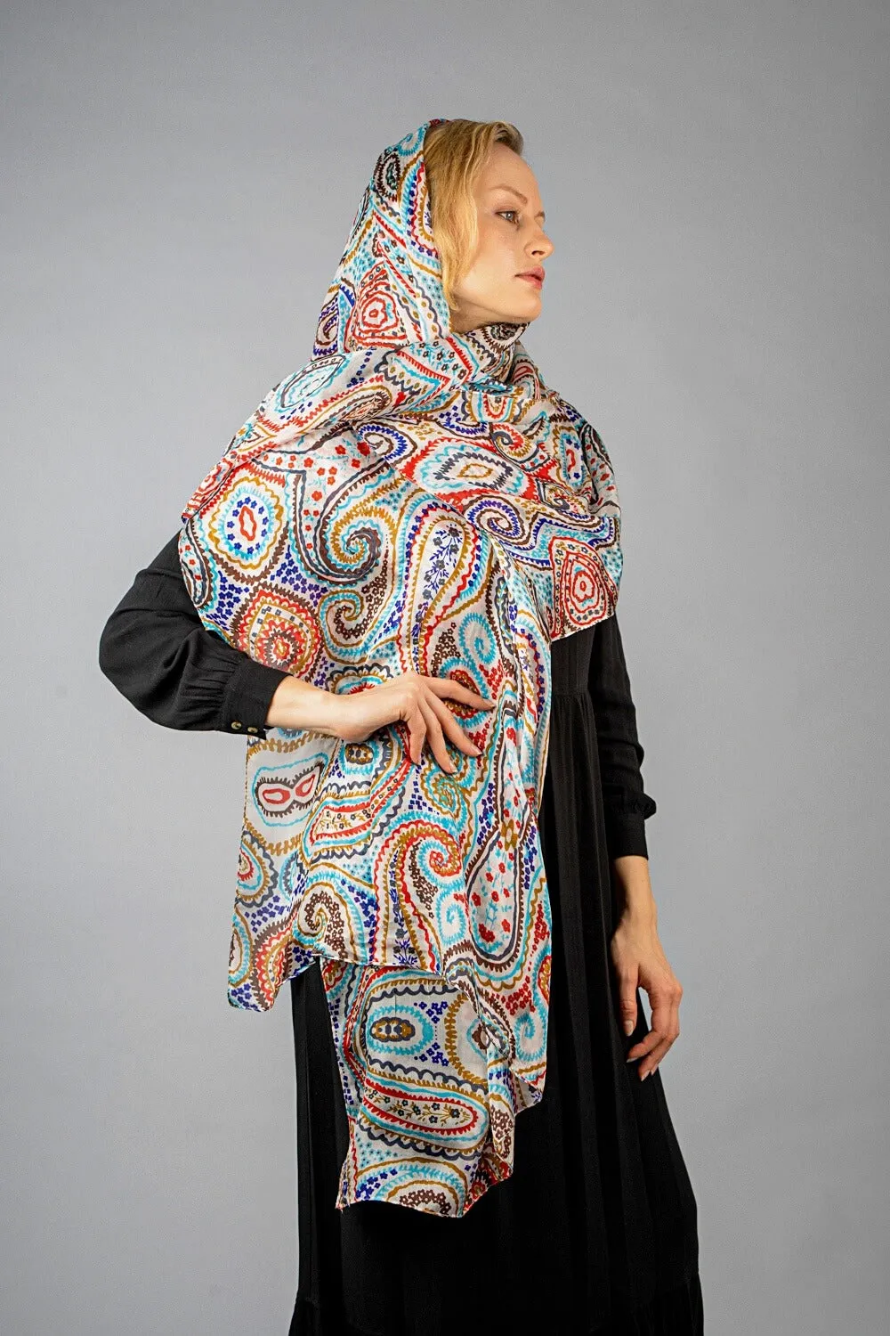 Rainbow Range|Large Silk Scarf Abstract Paisley Original