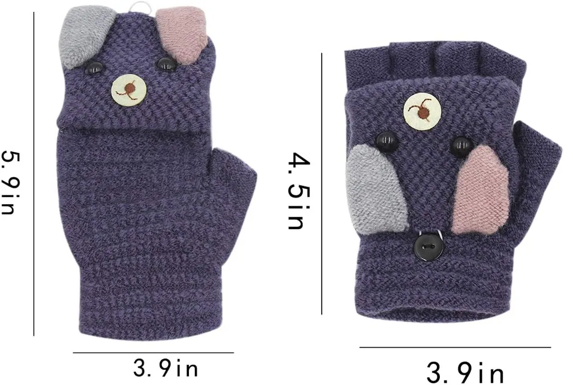 RARITYUS Unisex Warm Soft Winter Knit Gloves for Kids Boys Girls Glove with Dog Mittens (2 to 9Y)