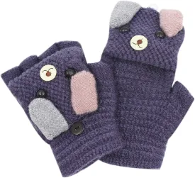 RARITYUS Unisex Warm Soft Winter Knit Gloves for Kids Boys Girls Glove with Dog Mittens (2 to 9Y)