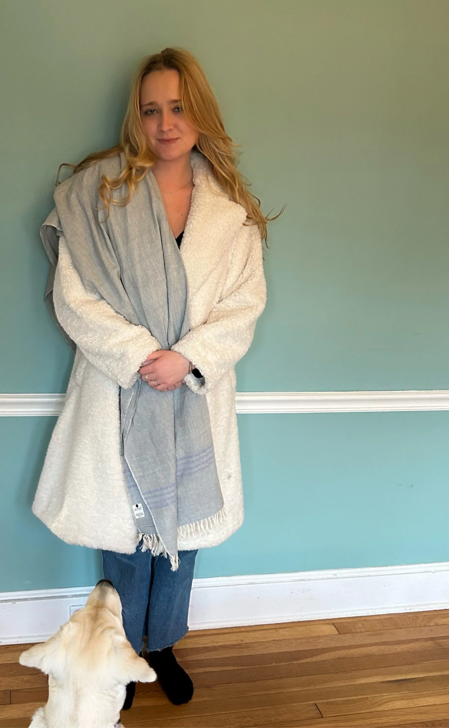 Soft Grey with Blue End Stripe Shawl