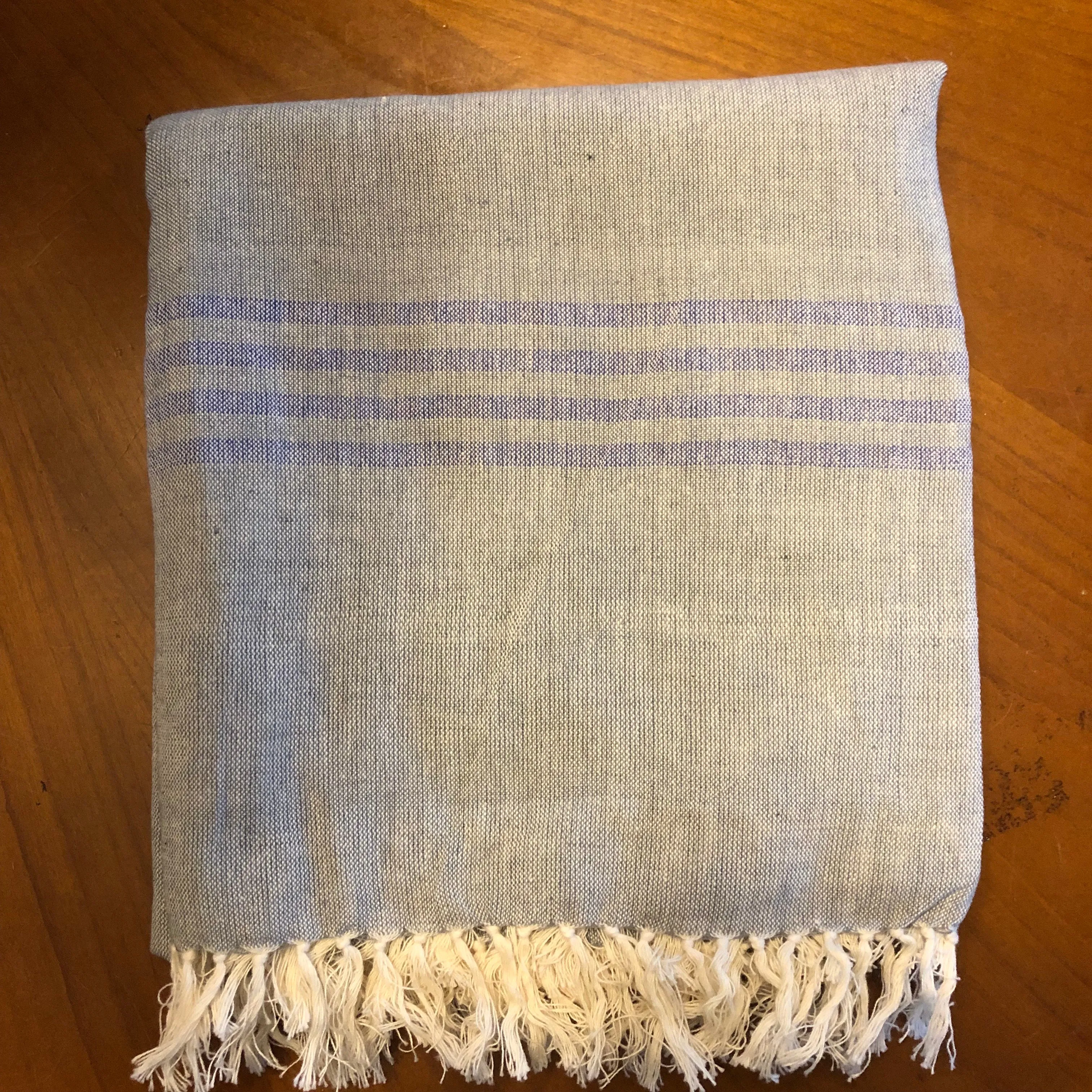 Soft Grey with Blue End Stripe Shawl