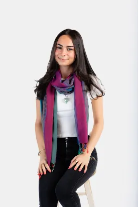 Striped Handwoven Bamboo Viscose Scarf - Plum & Emerald